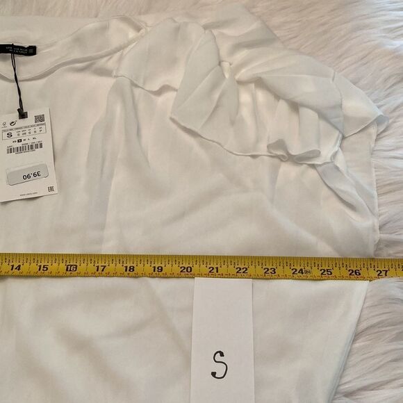 Zara Crop White Ruffle Drop Sleeve Pleated Soft Girl Top Blouse Size S - Picture 12 of 14